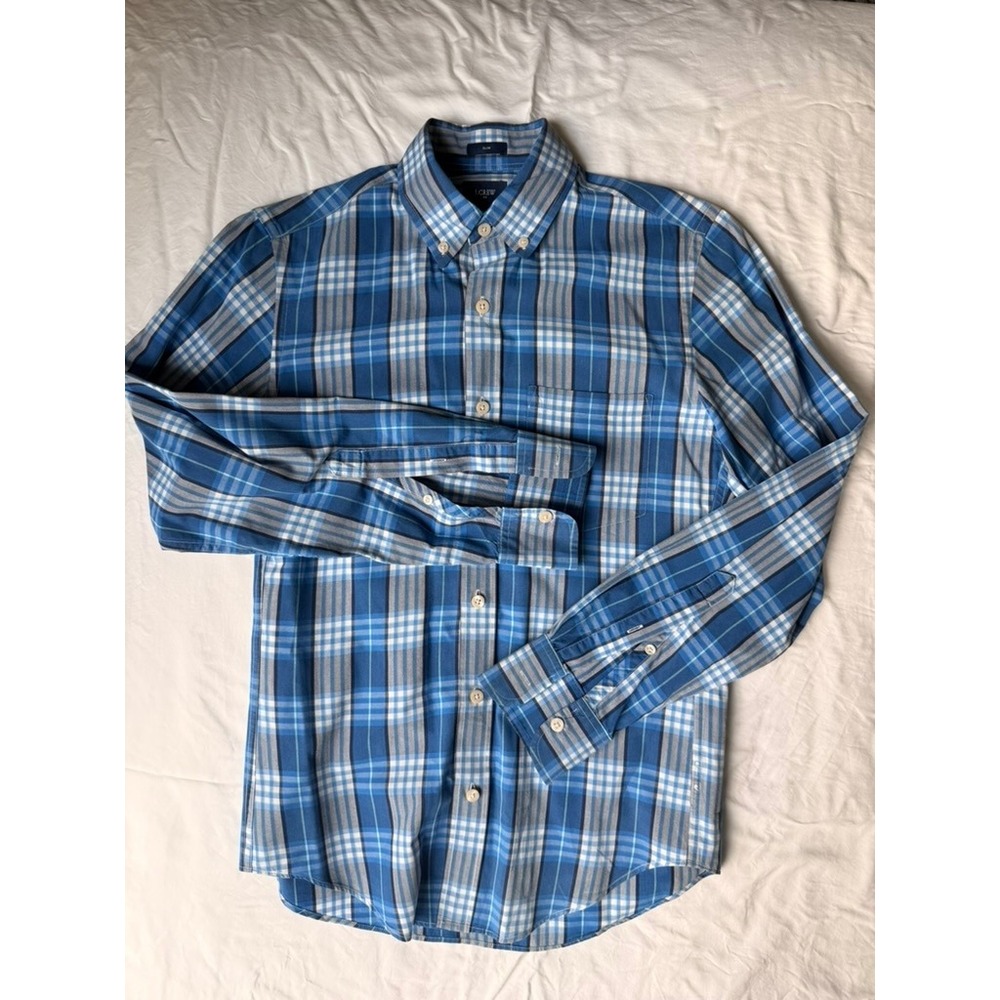 J.Crew Slim Fit Blue Grey Plaid Button Down Cotton Shirt XS